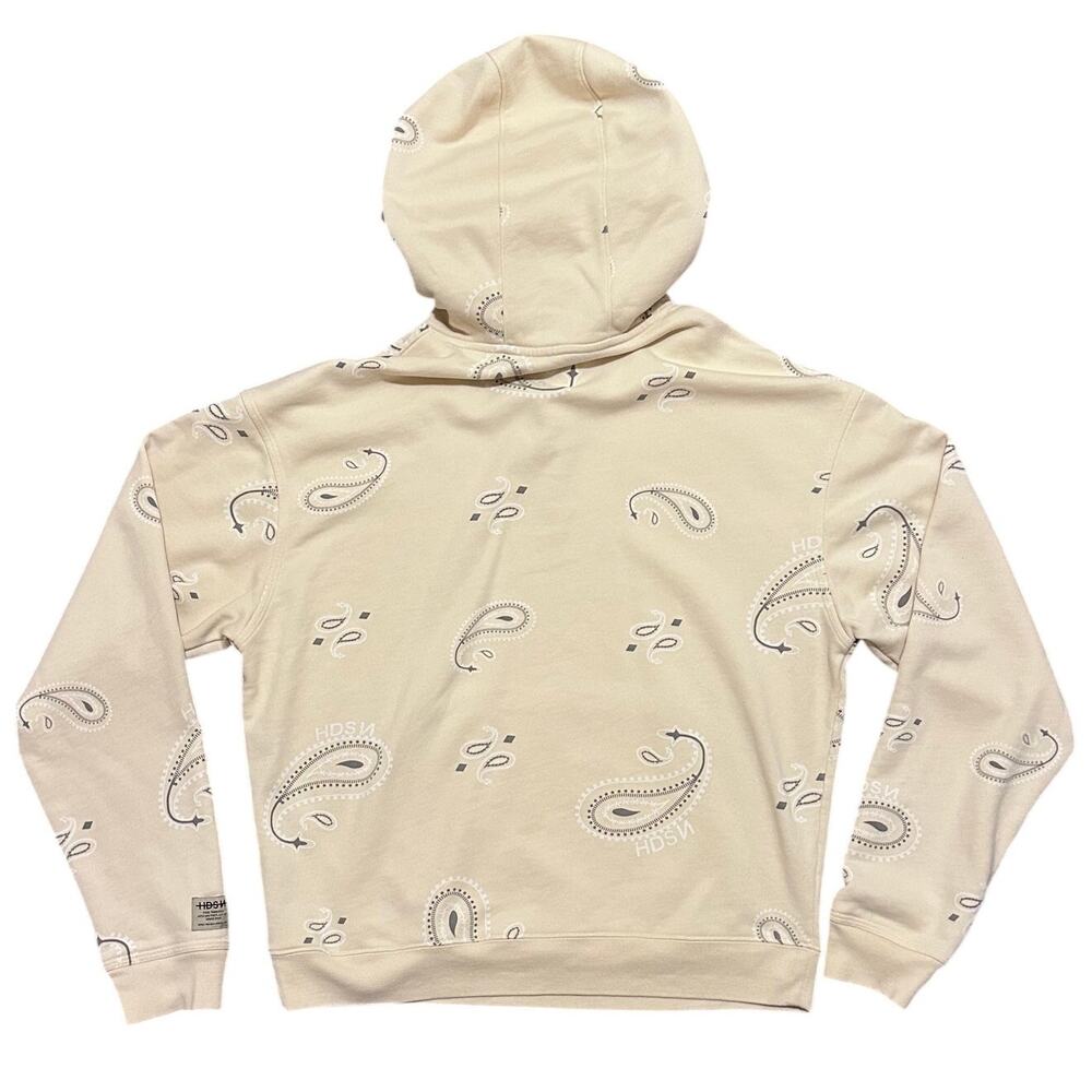 Hudson Jeans Men’s Paisley Pullover Hoodie – Beige / Cream Size Medium - Picture 2 of 9